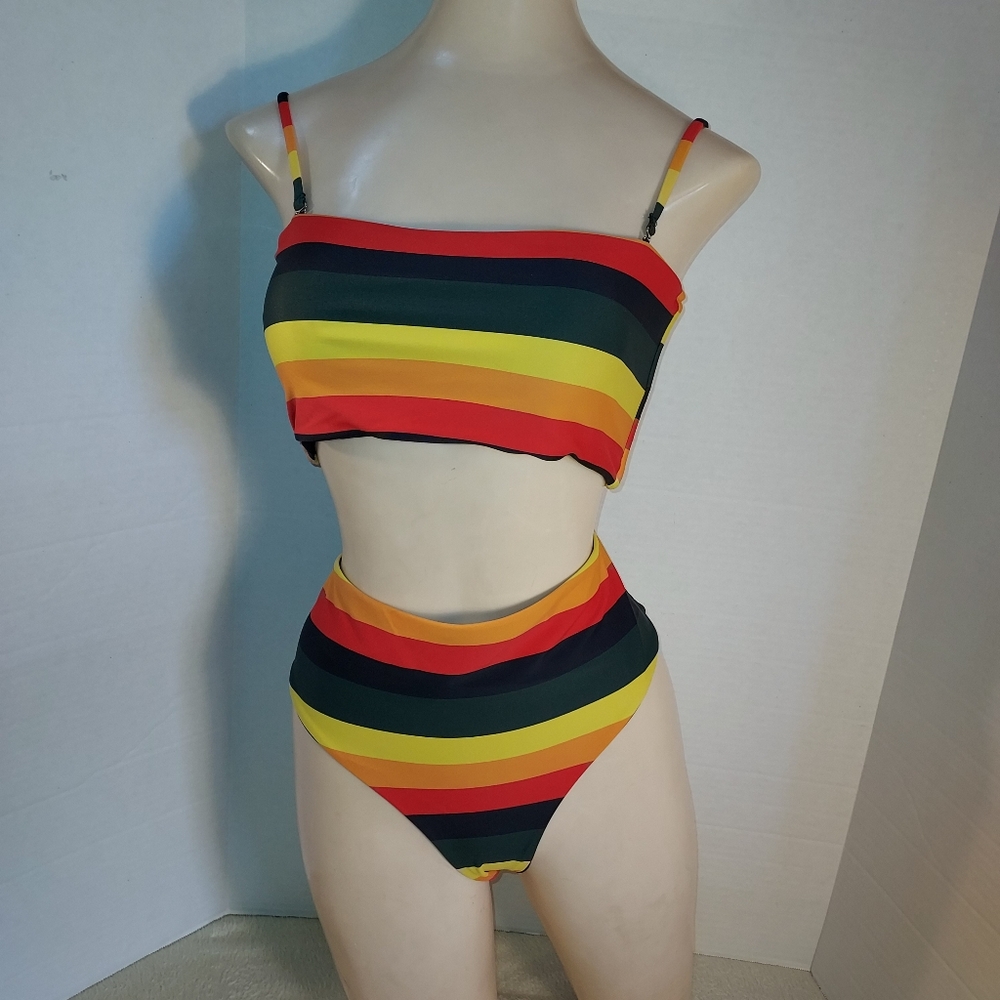 Cupshe Bandeau Multi-color stripe Bikini size M
